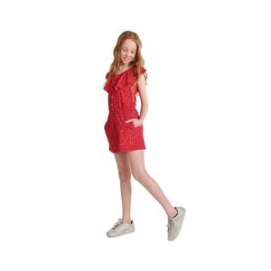 Justice Red Floral Ruffle Sleeveless Elastic Waist Girls Romper Size M 10